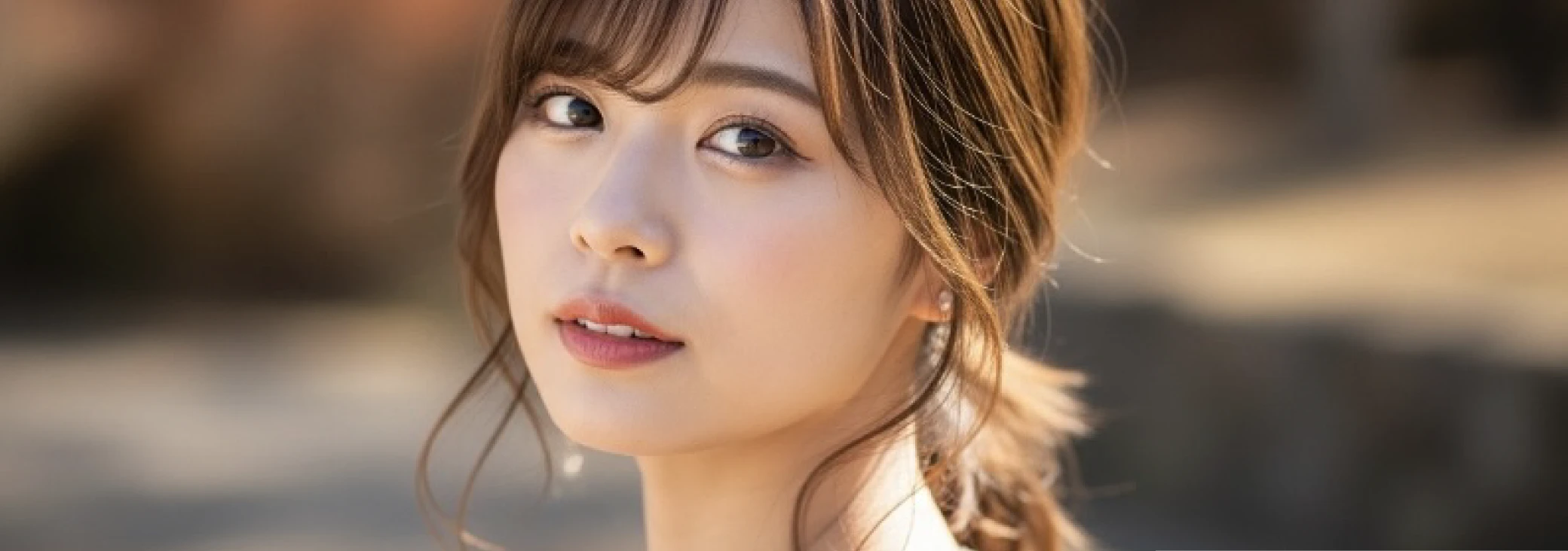 落ち着いたブラウン系の髪色をして微笑んでいる女性