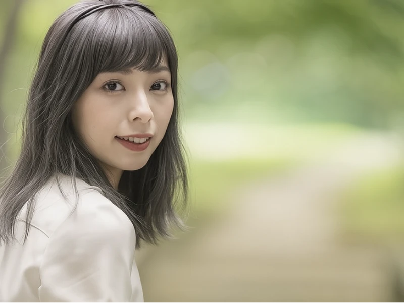 アッシュ系の髪色をして微笑んでいる女性