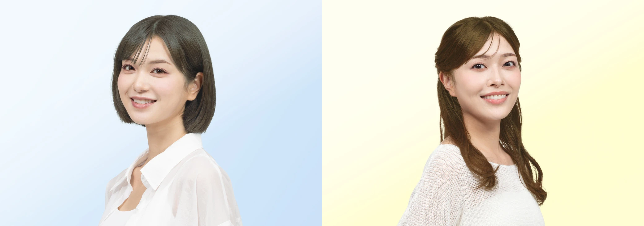 イエベとブルベに似合うヘアカラー、メイクをして微笑む二人の女性