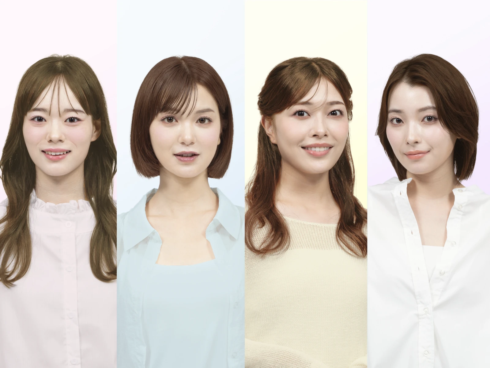 ビューティラボのブラウン系のヘアカラーをして微笑んでいる4人の女性のコラージュ画像