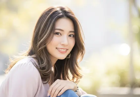 髪にハイライトを入れて微笑んでいる女性