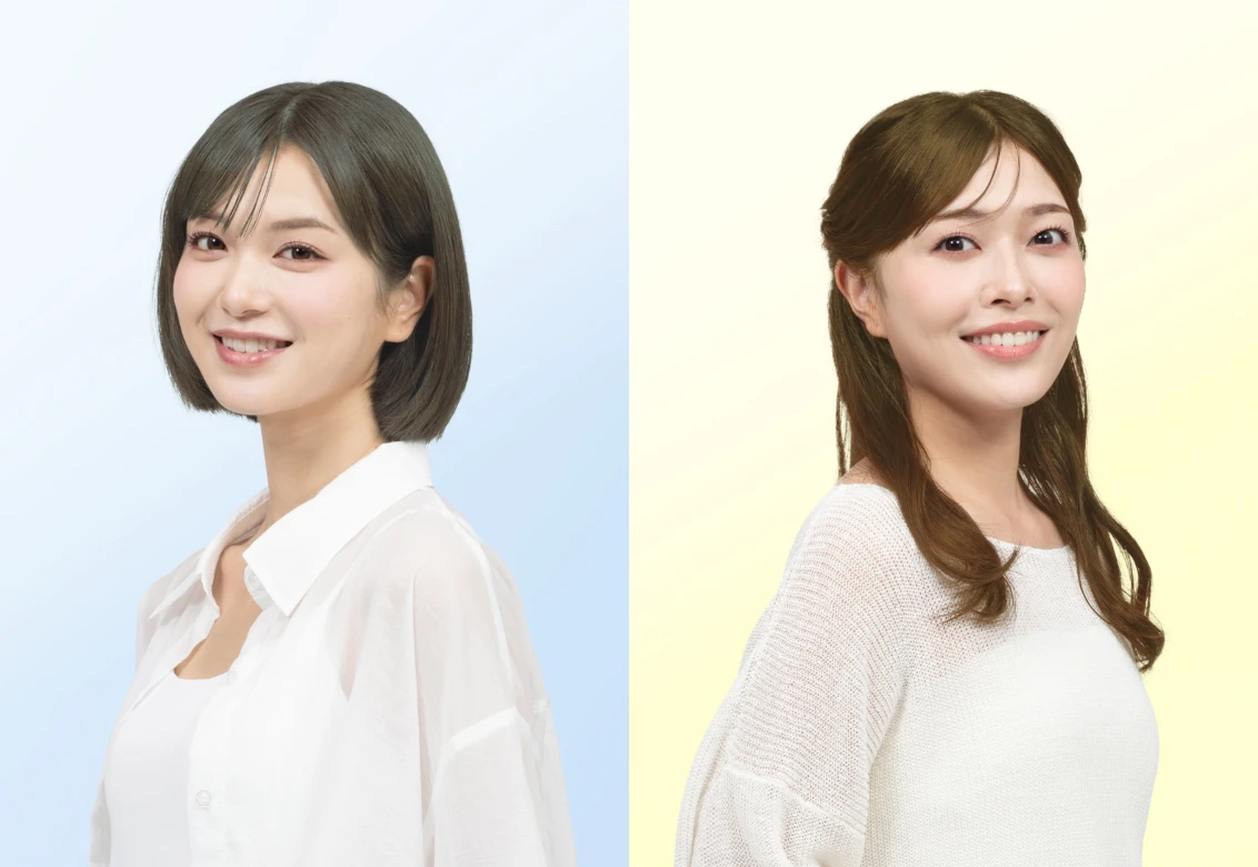 イエベとブルベに似合うヘアカラー、メイクをして微笑む二人の女性